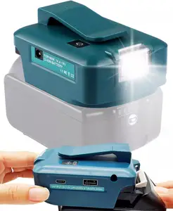 LEDライト & DCポート付きMakita14-18Vバッテリー用USB充電アダプタースーツ * USB & タイプC充電ポート、LEDライト付き充電アダプター