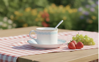 Ensemble tasse à thé et soucoupe en porcelaine fine de style européen, bordure or et rouge, avec cuillère, vente en gros, écologique, cadeau de mariage, logo personnalisé