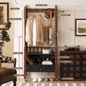 Perchero de madera maciza de estilo francés retro con espejo y almacenamiento para dormitorio y uso doméstico - Product Image 3