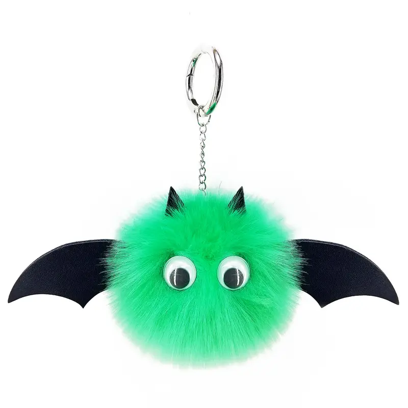 Kawaii Dier Sleutelhanger Hanger Pu Leather Bat Kunstmatige Konijn Vos Bont Bal Speelgoed Voor Halloween Gift Pluche Pompom Sleutelhangers