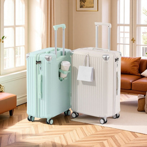 กระเป๋าเดินทางอเนกประสงค์ขนาด 24 นิ้ว พร้อมที่วางแก้ว ล้อหมุนได้ 360 องศา สีมาการอง สำหรับเดินทางท่องเที่ยว - Product Image 1