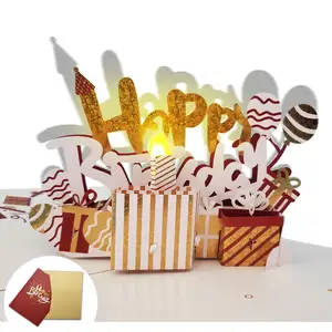 3D Birthday Cards Music Greeting Card With Lighting And Blow Out Candles Musical Cards