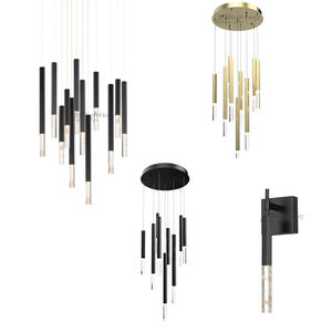 ไฟแชนเดอเลียแบบบันไดคริสตัลยาวสีทองสีดำหรูหราทันสมัยสำหรับห้องนั่งเล่น - Product Image 1