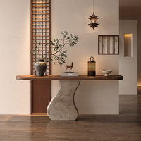 Table d'entrée en bois massif, table murale décorative pour l'entrée, table sculptée en faux pierre