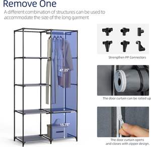 منظم محمول من القماش غير المنسوج مع قضيبين للتعليق، أبعاده 34.6 × 17.7 × 66.1 بوصة، رفوف تخزين رمادية معدنية لغرفة النوم وغرفة المعيشة - Product Image 4