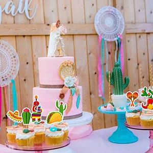 メキシコのフィエスタカップケーキトッパーをテーマにしたケーキデコレーション,45個カクタスドンキーソンブレロペッパータコマラカギター - Product Image 6