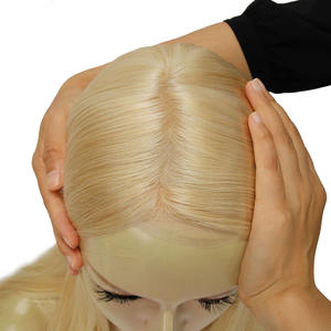 TUWG01 Perruque complète en PU pour <span class=keywords><strong>femme</strong></span>, 100% <span class=keywords><strong>cheveux</strong></span> humains Remy, nouée à la main, avec volume et longueur supplémentaires, blonde - Product Image 3