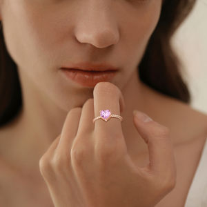 Gül altın kaplama bükülmüş bant kalp pembe CZ tektaş yüzük takı gümüş 925 söz düğün nişan yüzüğü - Product Image 2