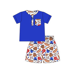 Conjunto de Ropa Infantil Personalizada para el 4 de Julio, con Estampado de Comida de Béisbol, 95% Algodón, Pantalones Cortos Casuales para Bebé y Camiseta Tipo Romper - Product Image 2