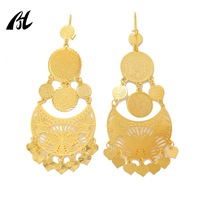 Boucles d'oreilles pendantes à pampilles plaquées or, style vintage, avec pièce de monnaie ancienne, bijoux Jhumkha pour femmes arabes, accessoire de mode