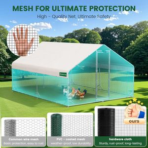 Chuồng gà chắc chắn 13*9.8*6.5ft, khuyến mãi nóng, có đèn năng lượng mặt trời & lưới gia cố - Chống chịu thời tiết & cực kỳ bền chắc - Product Image 4