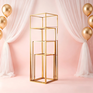 Wholesale Price Greenlife Handmade Chinese Style Shinny Gold Metal Square Flower <b>Stand</b> Wedding Decoration Extra Large - Product Image 1
