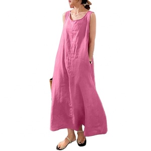 Vente en Gros Usine Robe d'Été Femme <span class=keywords><strong>Style</strong></span> Débardeur Couleur Unie Coton et Lin Bretelles Faciles - Product Image 1