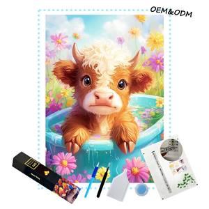 2025年ホットセール新作ダイヤモンドペインティングキット 可愛い牛柄ラウンドダイヤモンドペインティング 壁飾り用 - Product Image 1