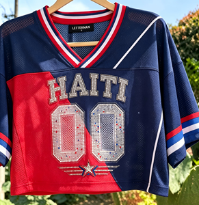 Novedad al por mayor: Top de malla corto para mujer, estilo retro americano, moda urbana, con pedrería pesada, personalizado, modelo Country Haidi - Product Image 1