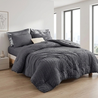 Ensemble de couette Queen en seersucker, ensemble de lit de luxe toutes saisons, couette gris foncé avec taies d'oreiller et housses de coussin
