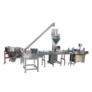 מכונה אוטומטית למילוי אבקות המופעלת על ידי מנוע חשמלי, דיוק של 1%, עבור מיכלי פלסטיק/פחיות בנפח 500 מיליליטר, 220 וולט, לאריזת מוצרי מזון. - Product Image 1