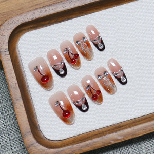 Ongles à presser faits main Petals <span class=keywords><strong>Moonshadow</strong></span> Champagne Gold Cat Eye Pure Erotic Sparkling Gradient Brown Waterdrop Diamond - Product Image 6