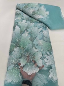 Tela de encaje con cuentas <span class=keywords><strong>a</strong></span> <span class=keywords><strong>mano</strong></span> africana para vestido de fiesta - Product Image 2