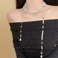 Français Long géométrique fleur perle collier mode chandail chaîne lumière luxe pour femmes mode pendentif colliers en gros