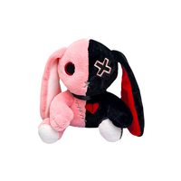 Peluche Lapin Diable Demi-Rouge Demi-Noir avec Nœud Papillon, Accessoire de Cosplay pour Convention Anime