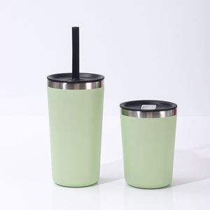 แก้วกาแฟสแตนเลส 304 แบบใหม่เรียบง่าย เก็บความร้อน-เย็น พร้อมหลอดดูด พกพาสะดวก ใช้ได้ทั้งที่ออฟฟิศและในรถยนต์ เหมาะสำหรับเป็นของขวัญ - Product Image 2