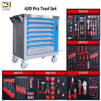 En stock, chariot à outils bleu à 7 tiroirs, 420 pièces, plan de travail en acier inoxydable, chariot de réparation automobile pour atelier de mécanique, garage, atelier 4S