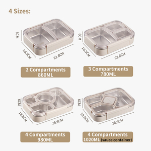 Acero inoxidable 304 a prueba de fugas al por mayor enfriador de grado alimenticio caja Bento de almacenamiento cajas de almuerzo contenedor inox con 4 compartimentos - Product Image 2