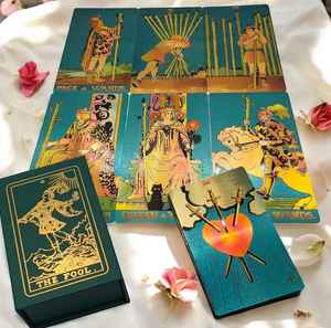 بطاقات تارو مخصصة بتصميم كلاسيكي جميل مع معاني تأكيدية فلكية وحواف ذهبية في صندوق ورقي مع كتيب - Product Image 1