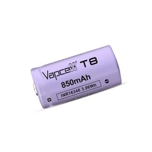 Vapcell T8 INR16340 850MAh 3A แบตเตอรี่ลิเธียมไอออนแบบชาร์จไฟได้3.7V 16340แบตเตอรี่ลิเธียมไอออนสำหรับไฟฉาย