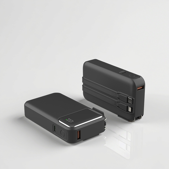 Portable Charge Power Bank Built in Two Cable AC Plug 22.5W PD Fast Charging Travel Charger for iPhone