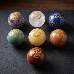 Engraved Chakra Symbol <b>Crystal</b> <b>Ball</b> Set Polished Gemstone <b>Balls</b> for Reiki Home Decoration Circle Shape - Product Image 5