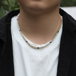 Colar de Tênis de Zircônia de Cobre de Fila Única 4mm com Olhos de Diabo Azuis, Estilo Europeu Americano, Novo, Retrô, Fofo e de Alta Qualidade, Inspirado em Hip-hop - Product Image 4