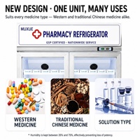 MUXUE 2-8 ℃   Kulkas Estetika Medis 8-20 ℃   Lemari Pendingin Laboratorium Farmasi dengan Pintu Kaca Tegak dan Pencatat Data Suhu