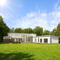 Maison préfabriquée moderne, villa, cabane avec structure en panneaux sandwich en bois durables pour hébergement modulaire en resort