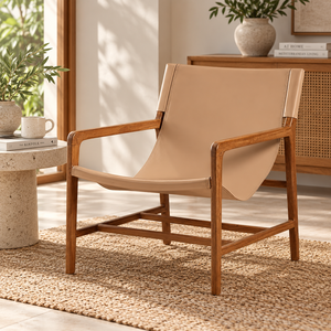 Teak Sling <b>Garden</b> <b>Chair</b> Contemporary Outdoor Recliner Manual Tilt Durable Wood Frame Tapered Legs Brown <b>Cushion</b> - Product Image 4