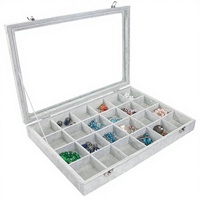 Boîte à bijoux en velours de qualité supérieure avec couvercle en verre, 12, 24 ou 30 compartiments, organiseur de bijoux haut de gamme pour les marques en ligne professionnelles
