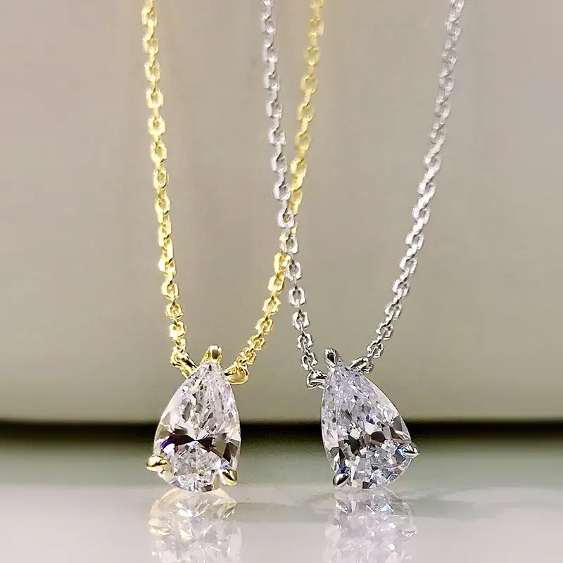 Custom Personalised Women Wedding Zircon Jewelry 18k Gold Plated 925 Sterling Silver Pear Shaped Diamond Pendant Necklace
