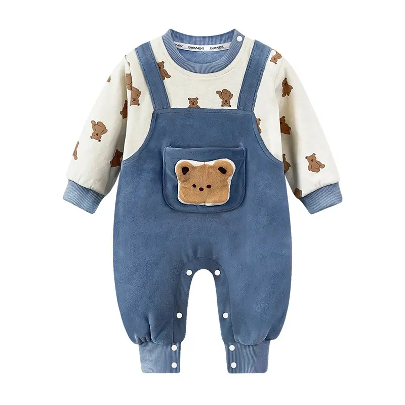 新生児フリース裏地付き暖かいジャンプスーツかわいいクマ赤ちゃんロンパース外出バニーピッグ恐竜ジャンプスーツ