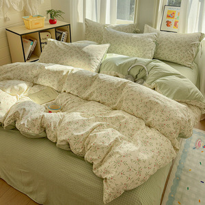 Four Piece Bedding Set Washed Cotton Duvet Cover Pillowcase <b>Fitted</b> <b>Sheet</b> Student Dormitory Set Spring 2026 Geometric Cartoon - Product Image 4