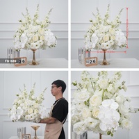 Boule de fleurs artificielles blanches de 50 cm de diamètre, centre de table rond 5D avec roses blanches et delphiniums au toucher réel pour mariage