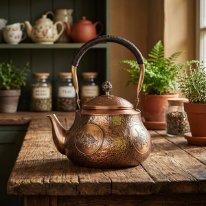 Théière traditionnelle chinoise en métal avec couvercle et poignée, couleur bronze, design décoratif - Product Image 5