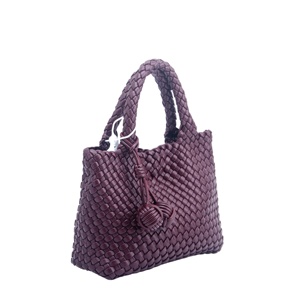 กระเป๋าผ้าทอที่สง่างาม | กระเป๋าถือ<span class=keywords><strong>สี</strong></span><span class=keywords><strong>เบ</strong></span>อร์กันดีที่มีหูหิ้วถักและจี้ลูกบอล | กระเป๋าสะพายไหล่ความจุขนาดใหญ่สำหรับผู้หญิง - Product Image 2