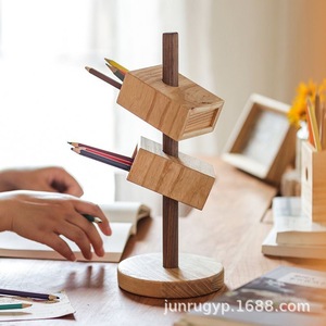 Porte-pinceaux de maquillage en bois avec tiroirs, organiseur de rangement cosmétique pour bureau - Product Image 2