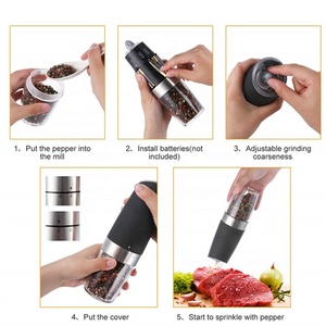 Electric Gravity Salt and Pepper Grinder Set with Adjustable Coarseness Automatic Pepper and Salt <b>Mill</b> Battery Powered Blue LED - Product Image 3