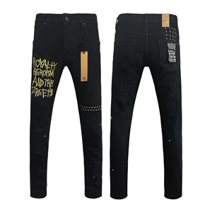 Jeans da <span class=keywords><strong>uomo</strong></span> di alta <span class=keywords><strong>moda</strong></span> nuovi pantaloni in Denim tinta unita a metà vita stile Hip Hop stampa Casual con foro lavato primavera KSUBIING - Product Image 3