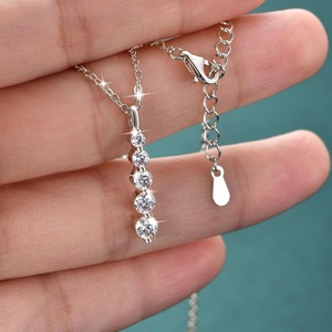 Drop Pendant Necklace 0.92 CT 14K Silver 5-Stone Pendant Romantic Trendy Jewelry Gift for <b>Wife</b> Mother Birthday - Product Image 5