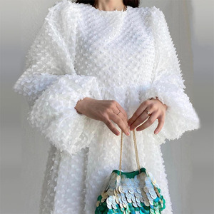 Vestidos Elegantes Holgados de Manga Farol y Cuello Redondo en Color Sólido para Mujer - Product Image 3