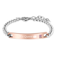 Pulsera de Acero Inoxidable con Corona de Zirconia Grabable, Cadena Cubana, Regalo de San Valentín para Amantes de la Moda al por Mayor