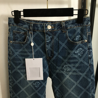 Nouveau design de jeans à imprimé carreaux Camellia, coupe slim, en denim
